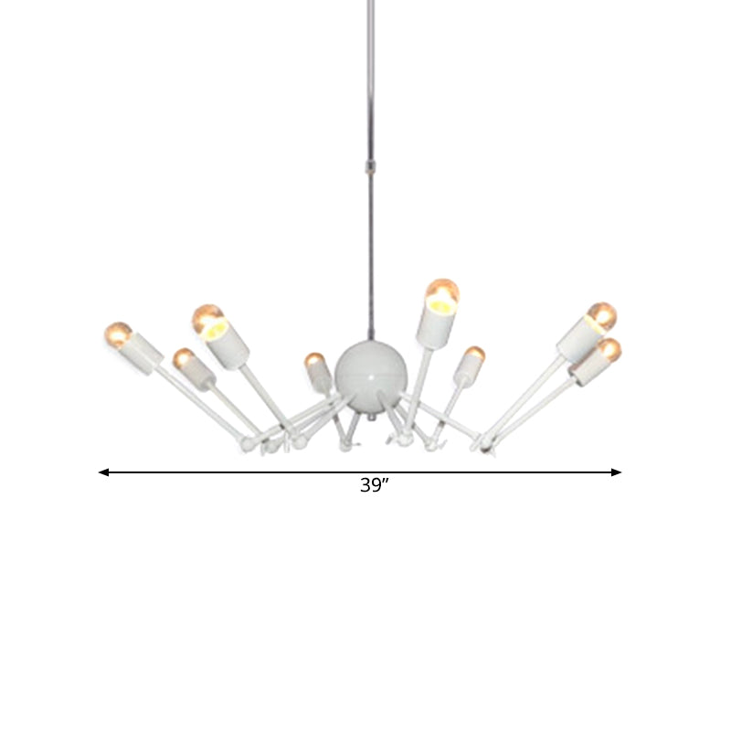 White Extendable Spider Chandelier Modernist 8-Bulb Iron Pendant Light with Open Bulb Design Clearhalo 'Ceiling Lights' 'Chandeliers' 'Modern Chandeliers' 'Modern' Lighting' 1456610