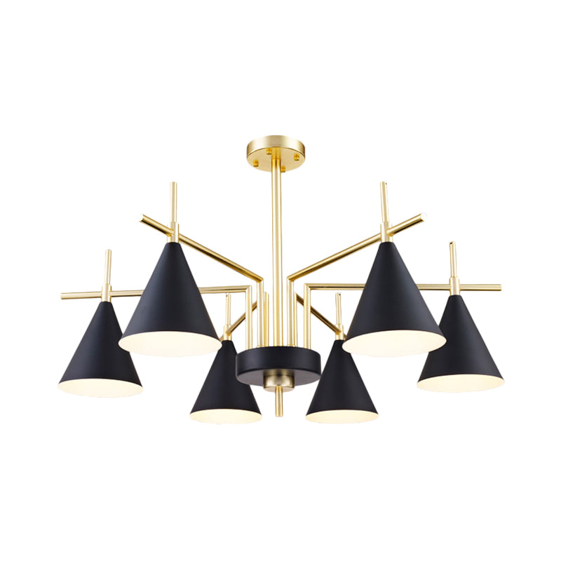 Mid Century Conic Iron Semi Flush 6-Light Flush Mount Ceiling Chandelier in Black-Gold with Radial Design for Bedroom - Clearhalo - 'Ceiling Lights' - 'Close To Ceiling Lights' - 'Close to ceiling' - 'Semi-flushmount' - Lighting' - 1456623