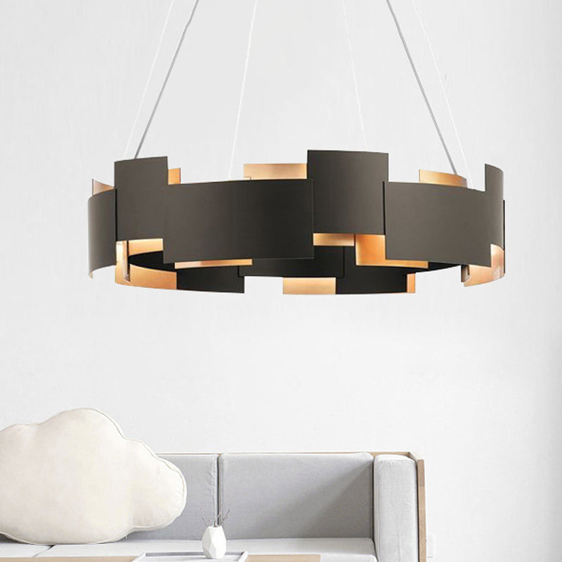 Oval Piecing Parlor Suspension Light Iron 8 Bulbs Modern Style Chandelier in Black and Gold Inner Black Clearhalo 'Ceiling Lights' 'Chandeliers' 'Modern Chandeliers' 'Modern' Lighting' 1456625