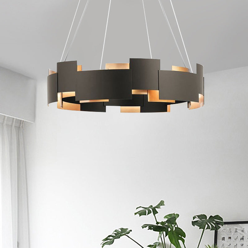 Oval Piecing Parlor Suspension Light Iron 8 Bulbs Modern Style Chandelier in Black and Gold Inner Clearhalo 'Ceiling Lights' 'Chandeliers' 'Modern Chandeliers' 'Modern' Lighting' 1456626