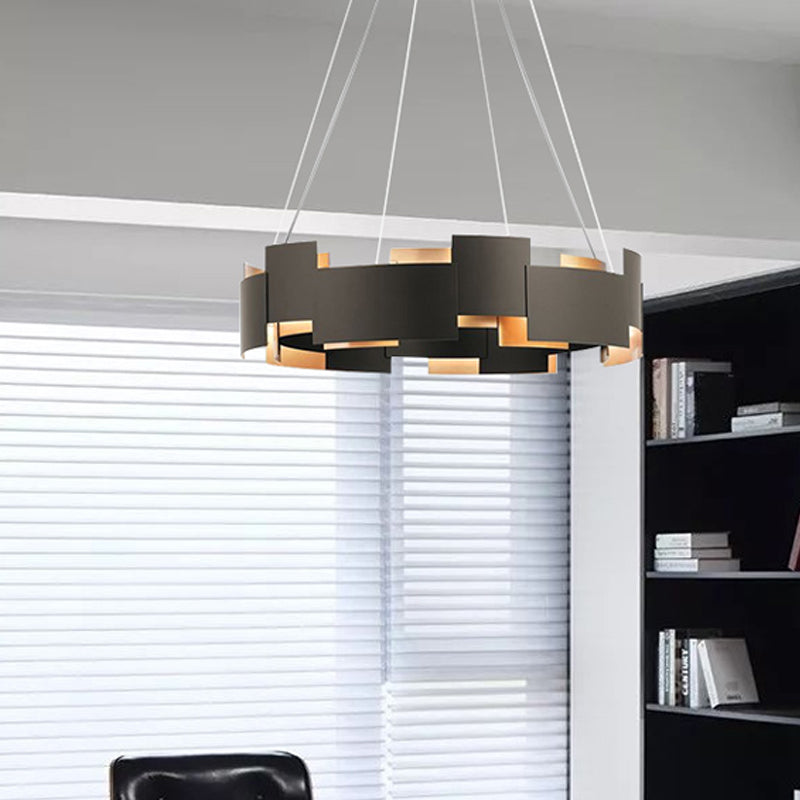 Oval Piecing Parlor Suspension Light Iron 8 Bulbs Modern Style Chandelier in Black and Gold Inner Clearhalo 'Ceiling Lights' 'Chandeliers' 'Modern Chandeliers' 'Modern' Lighting' 1456627