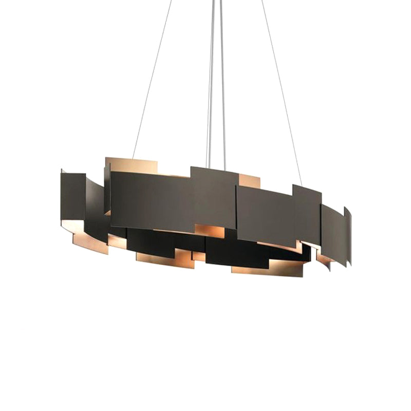 Oval Piecing Parlor Suspension Light Iron 8 Bulbs Modern Style Chandelier in Black and Gold Inner Clearhalo 'Ceiling Lights' 'Chandeliers' 'Modern Chandeliers' 'Modern' Lighting' 1456628