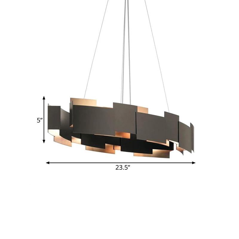 Oval Piecing Parlor Suspension Light Iron 8 Bulbs Modern Style Chandelier in Black and Gold Inner Clearhalo 'Ceiling Lights' 'Chandeliers' 'Modern Chandeliers' 'Modern' Lighting' 1456629
