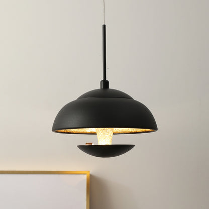 Nordic Bowled Iron Pendant Lamp LED Hanging Light Fixture in Black/White and Gold Inner over Table Black Clearhalo 'Ceiling Lights' 'Modern Pendants' 'Modern' 'Pendant Lights' 'Pendants' Lighting' 1456796