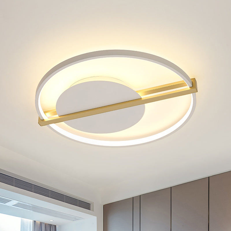 Minimalist LED Flush Mount Lighting Acrylic Black/White Circular Thin Ceiling Light with Gold Hoop Guard - White-Gold - Clearhalo - 'Ceiling Lights' - 'Close To Ceiling Lights' - 'Close to ceiling' - 'Flush mount' - Lighting' - 1456884