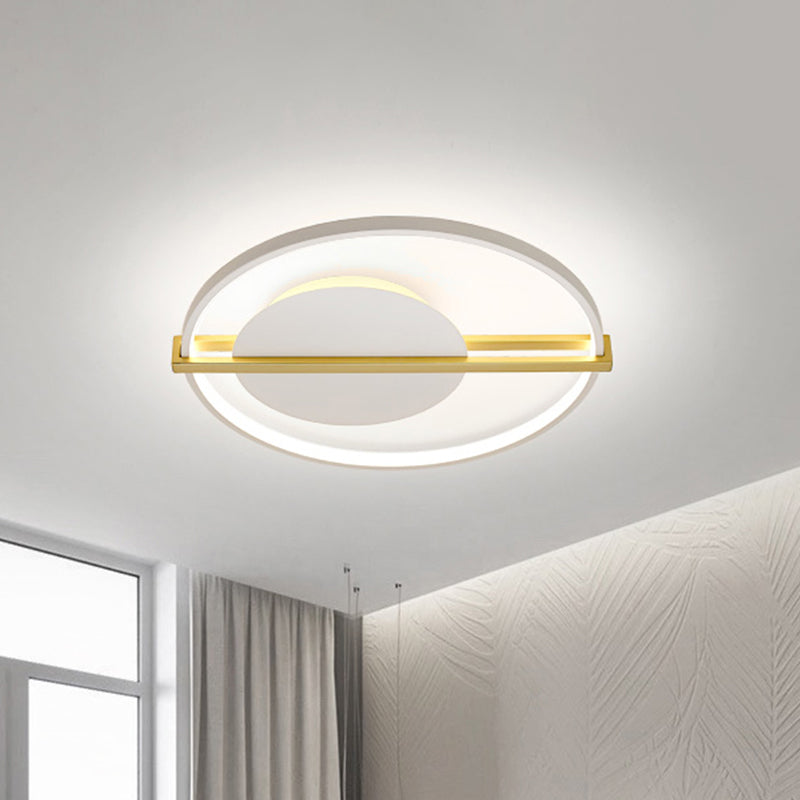 Minimalist LED Flush Mount Lighting Acrylic Black/White Circular Thin Ceiling Light with Gold Hoop Guard - Clearhalo - 'Ceiling Lights' - 'Close To Ceiling Lights' - 'Close to ceiling' - 'Flush mount' - Lighting' - 1456885