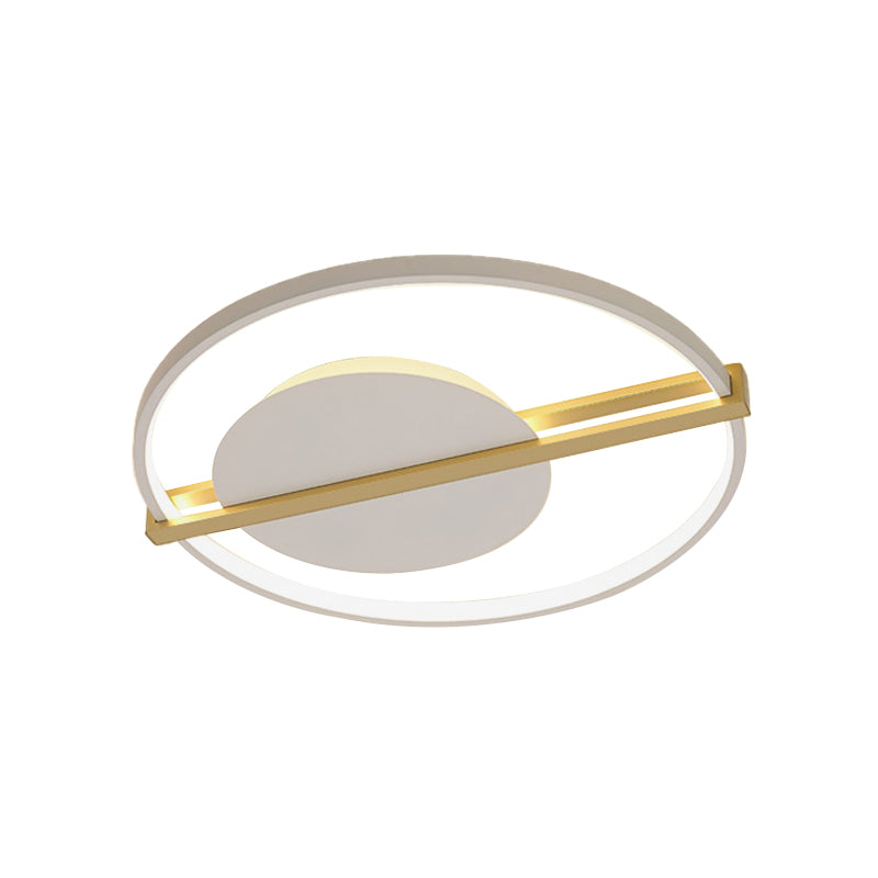 Minimalist LED Flush Mount Lighting Acrylic Black/White Circular Thin Ceiling Light with Gold Hoop Guard - Clearhalo - 'Ceiling Lights' - 'Close To Ceiling Lights' - 'Close to ceiling' - 'Flush mount' - Lighting' - 1456886