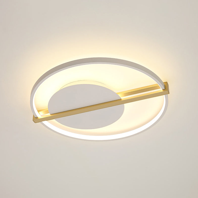 Minimalist LED Flush Mount Lighting Acrylic Black/White Circular Thin Ceiling Light with Gold Hoop Guard - Clearhalo - 'Ceiling Lights' - 'Close To Ceiling Lights' - 'Close to ceiling' - 'Flush mount' - Lighting' - 1456887