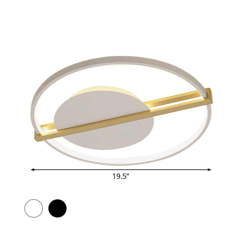 Minimalist LED Flush Mount Lighting Acrylic Black/White Circular Thin Ceiling Light with Gold Hoop Guard - Clearhalo - 'Ceiling Lights' - 'Close To Ceiling Lights' - 'Close to ceiling' - 'Flush mount' - Lighting' - 1456888