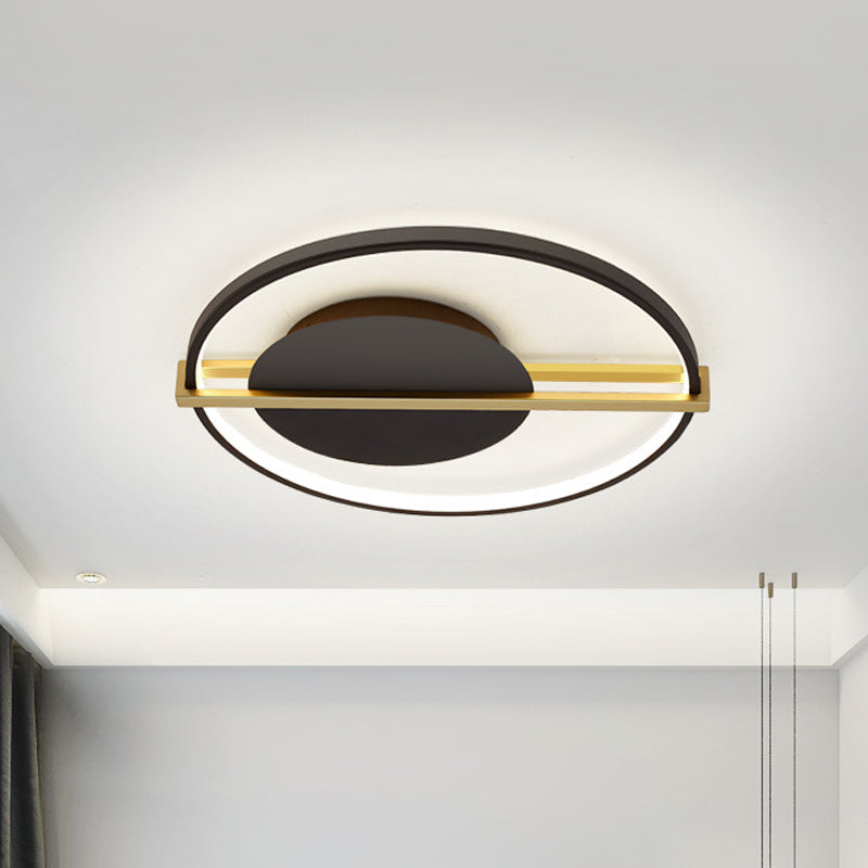 Minimalist LED Flush Mount Lighting Acrylic Black/White Circular Thin Ceiling Light with Gold Hoop Guard - Black-Gold - Clearhalo - 'Ceiling Lights' - 'Close To Ceiling Lights' - 'Close to ceiling' - 'Flush mount' - Lighting' - 1456889