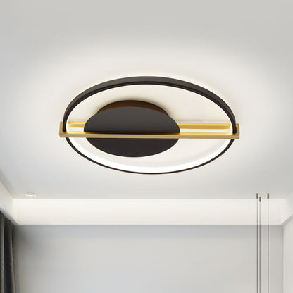 Minimalist LED Flush Mount Lighting Acrylic Black/White Circular Thin Ceiling Light with Gold Hoop Guard Black-Gold Clearhalo 'Ceiling Lights' 'Close To Ceiling Lights' 'Close to ceiling' 'Flush mount' Lighting' 1456889