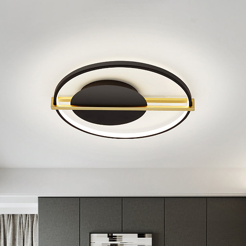 Minimalist LED Flush Mount Lighting Acrylic Black/White Circular Thin Ceiling Light with Gold Hoop Guard - Clearhalo - 'Ceiling Lights' - 'Close To Ceiling Lights' - 'Close to ceiling' - 'Flush mount' - Lighting' - 1456890