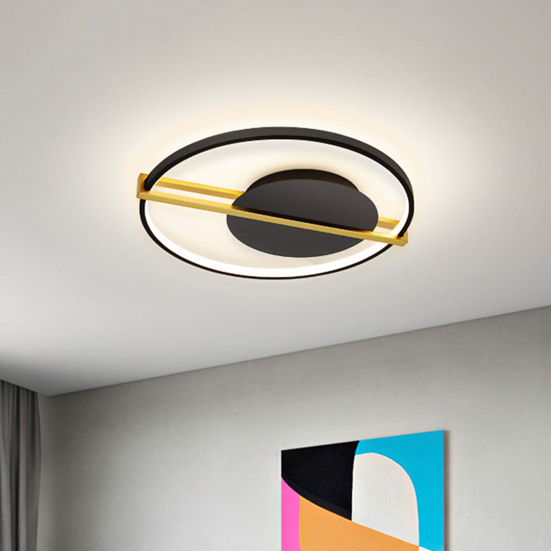 Minimalist LED Flush Mount Lighting Acrylic Black/White Circular Thin Ceiling Light with Gold Hoop Guard - Clearhalo - 'Ceiling Lights' - 'Close To Ceiling Lights' - 'Close to ceiling' - 'Flush mount' - Lighting' - 1456891