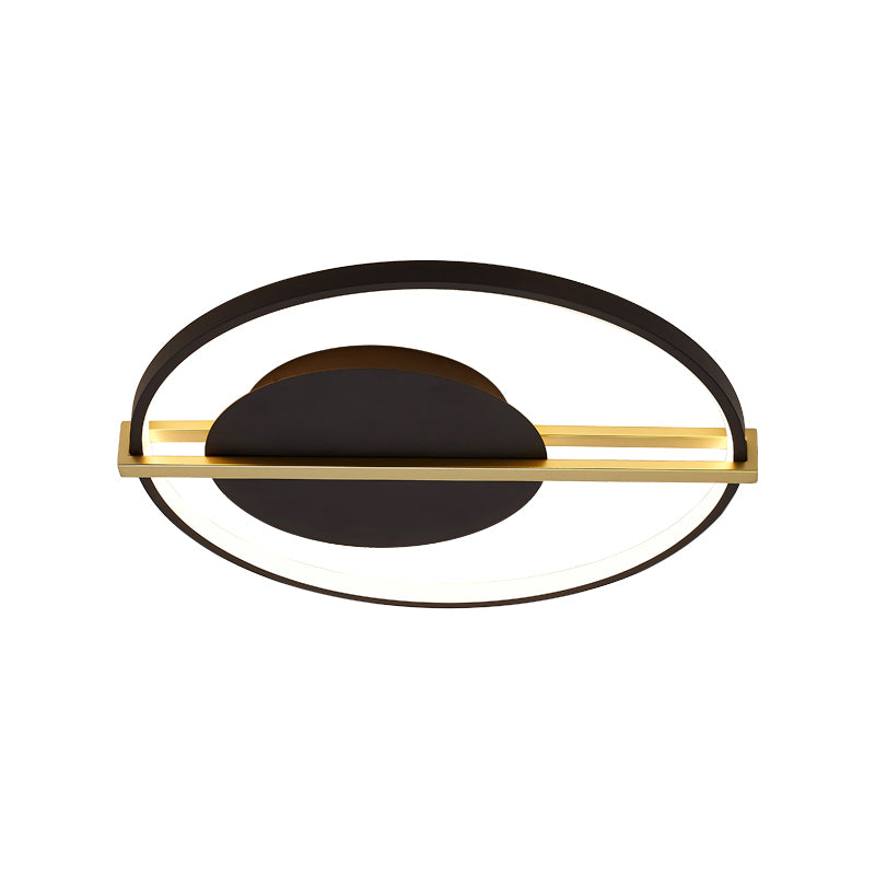 Minimalist LED Flush Mount Lighting Acrylic Black/White Circular Thin Ceiling Light with Gold Hoop Guard - Clearhalo - 'Ceiling Lights' - 'Close To Ceiling Lights' - 'Close to ceiling' - 'Flush mount' - Lighting' - 1456892