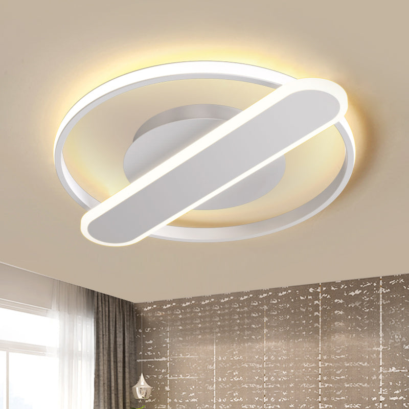 Acrylic Thin Loop LED Ceiling Lamp Modern Black/White/Gold Flush Mount Recessed Lighting with Oblong Cross Bar, 16.5"/20.5" Width White Clearhalo 'Ceiling Lights' 'Close To Ceiling Lights' 'Close to ceiling' 'Flush mount' Lighting' 1456919