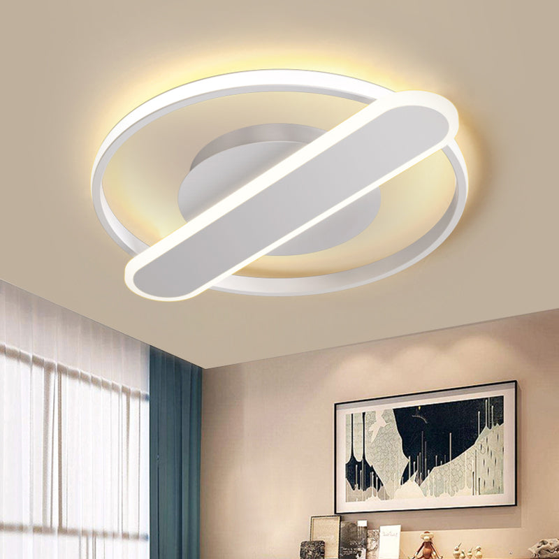 Acrylic Thin Loop LED Ceiling Lamp Modern Black/White/Gold Flush Mount Recessed Lighting with Oblong Cross Bar, 16.5"/20.5" Width Clearhalo 'Ceiling Lights' 'Close To Ceiling Lights' 'Close to ceiling' 'Flush mount' Lighting' 1456920