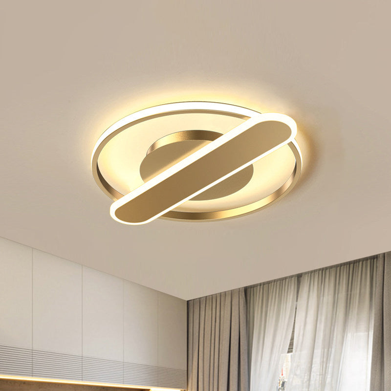 Acrylic Thin Loop LED Ceiling Lamp Modern Black/White/Gold Flush Mount Recessed Lighting with Oblong Cross Bar, 16.5"/20.5" Width Clearhalo 'Ceiling Lights' 'Close To Ceiling Lights' 'Close to ceiling' 'Flush mount' Lighting' 1456924