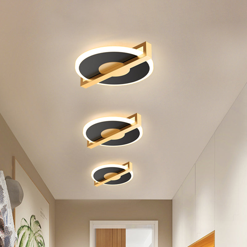 Small Disk Thin Flush Light Fixture Retro Style Metal Black/White and Gold LED Close to Ceiling Lamp Clearhalo 'Ceiling Lights' 'Close To Ceiling Lights' 'Close to ceiling' 'Flush mount' Lighting' 1456954