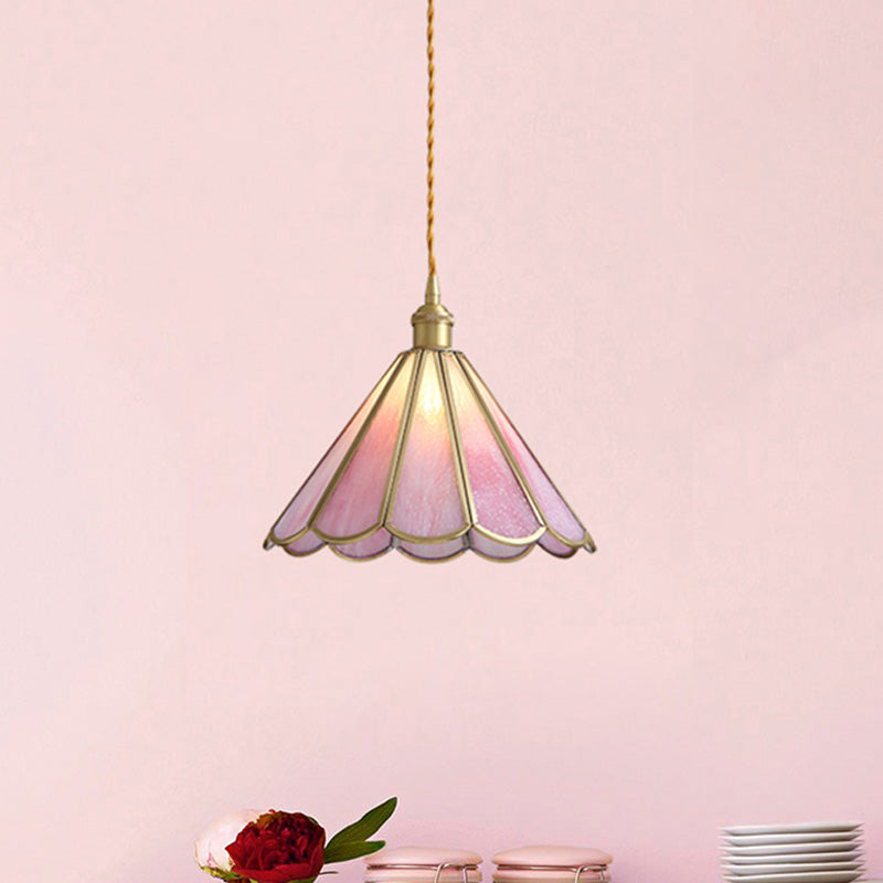 1 Head Suspension Pendant Light Korean Garden Flowerbud/Scalloped/Asteroidea Pink Glass Suspension Lighting Clearhalo 'Ceiling Lights' 'Chandeliers' 'Glass shade' 'Glass' 'Pendant Lights' 'Pendants' Lighting' 1457018