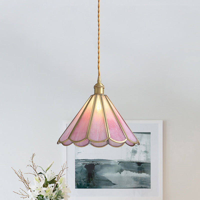 1 Head Suspension Pendant Light Korean Garden Flowerbud/Scalloped/Asteroidea Pink Glass Suspension Lighting Clearhalo 'Ceiling Lights' 'Chandeliers' 'Glass shade' 'Glass' 'Pendant Lights' 'Pendants' Lighting' 1457019