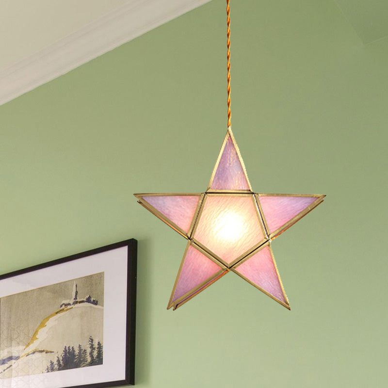 1 Head Suspension Pendant Light Korean Garden Flowerbud/Scalloped/Asteroidea Pink Glass Suspension Lighting Pink A Clearhalo 'Ceiling Lights' 'Chandeliers' 'Glass shade' 'Glass' 'Pendant Lights' 'Pendants' Lighting' 1457022