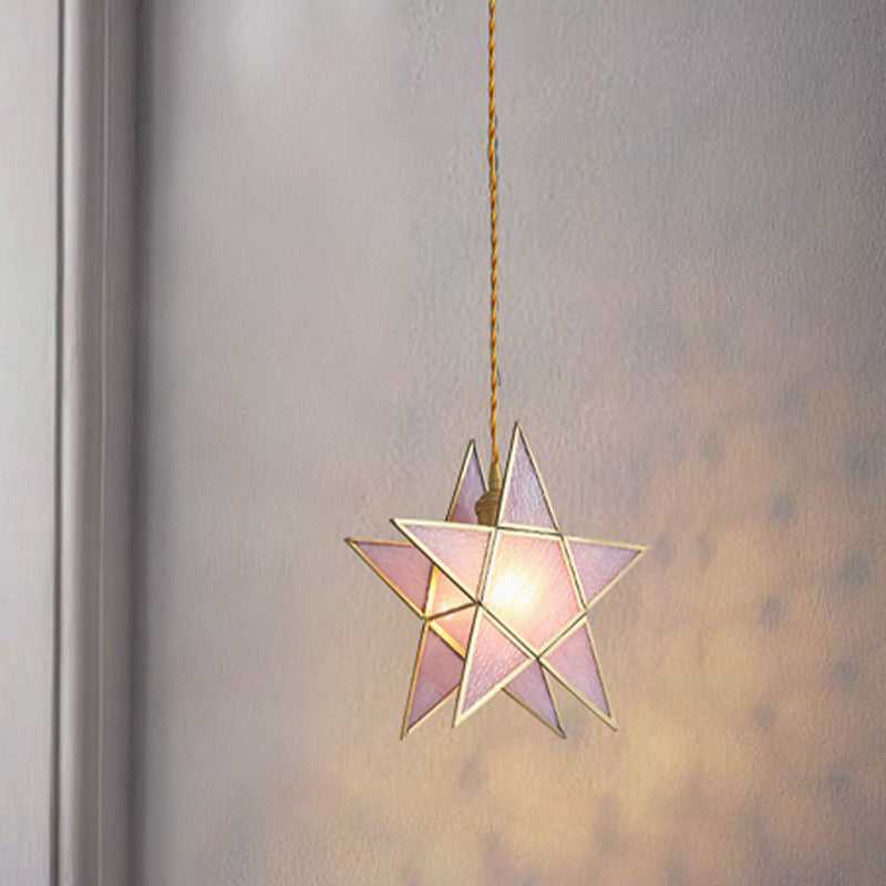 1 Head Suspension Pendant Light Korean Garden Flowerbud/Scalloped/Asteroidea Pink Glass Suspension Lighting Clearhalo 'Ceiling Lights' 'Chandeliers' 'Glass shade' 'Glass' 'Pendant Lights' 'Pendants' Lighting' 1457023