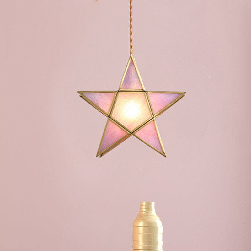 1 Head Suspension Pendant Light Korean Garden Flowerbud/Scalloped/Asteroidea Pink Glass Suspension Lighting Clearhalo 'Ceiling Lights' 'Chandeliers' 'Glass shade' 'Glass' 'Pendant Lights' 'Pendants' Lighting' 1457024