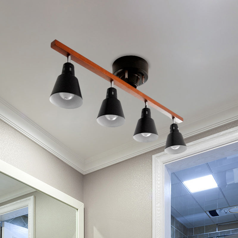 4 Bulbs Rotating Horn Flush Ceiling Light Nordic White/Black Iron Semi Mount Lighting with Wood Beam Arm Clearhalo 'Ceiling Lights' 'Close To Ceiling Lights' 'Close to ceiling' 'Semi-flushmount' Lighting' 1457062