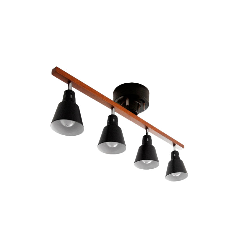 4 Bulbs Rotating Horn Flush Ceiling Light Nordic White/Black Iron Semi Mount Lighting with Wood Beam Arm Clearhalo 'Ceiling Lights' 'Close To Ceiling Lights' 'Close to ceiling' 'Semi-flushmount' Lighting' 1457063