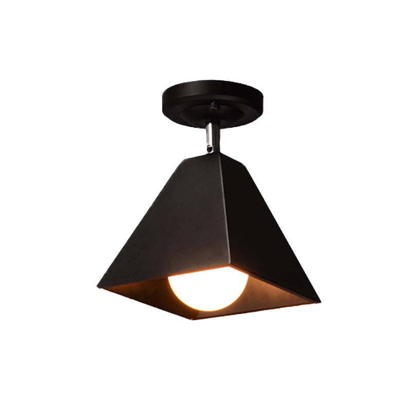 Iron Swivel Shade Pyramidal Ceiling Lamp Industrial 1/2/3-Head Lounge Semi Flush Mount Fixture in Black/White
