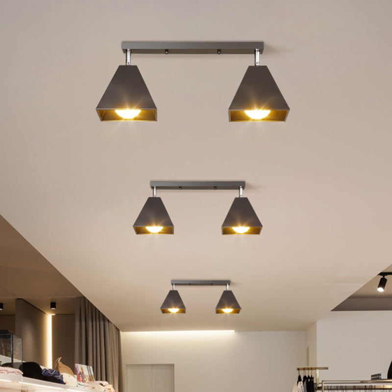 Iron Swivel Shade Pyramidal Ceiling Lamp Industrial 1/2/3-Head Lounge Semi Flush Mount Fixture in Black/White
