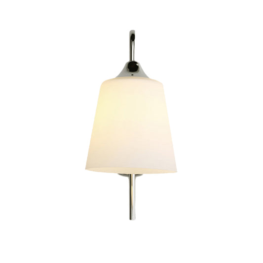 Bell Milk Glass Sconce Light Modernist 1 Light Chrome Wall Mounted Lamp with Curved Arm Clearhalo 'Cast Iron' 'Glass' 'Industrial' 'Modern wall lights' 'Modern' 'Tiffany' 'Traditional wall lights' 'Wall Lamps & Sconces' 'Wall Lights' Lighting' 145707