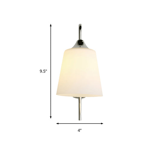 Bell Milk Glass Sconce Light Modernist 1 Light Chrome Wall Mounted Lamp with Curved Arm Clearhalo 'Cast Iron' 'Glass' 'Industrial' 'Modern wall lights' 'Modern' 'Tiffany' 'Traditional wall lights' 'Wall Lamps & Sconces' 'Wall Lights' Lighting' 145708