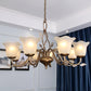 Coffee 3/6/8 Bulbs Chandelier Lamp Vintage Frosted Glass Blossom Hanging Ceiling Light with Leaf Decor 8 Coffee Clearhalo 'Ceiling Lights' 'Chandeliers' Lighting' options 1457131_a6357c28-52f0-45b5-9630-6c184d65a1c9