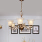 Coffee 3/6/8 Bulbs Chandelier Lamp Vintage Frosted Glass Blossom Hanging Ceiling Light with Leaf Decor Clearhalo 'Ceiling Lights' 'Chandeliers' Lighting' options 1457137