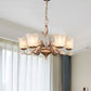 Coffee 3/6/8 Bulbs Chandelier Lamp Vintage Frosted Glass Blossom Hanging Ceiling Light with Leaf Decor Clearhalo 'Ceiling Lights' 'Chandeliers' Lighting' options 1457138