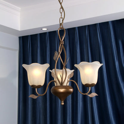 Coffee 3/6/8 Bulbs Chandelier Lamp Vintage Frosted Glass Blossom Hanging Ceiling Light with Leaf Decor 3 Coffee Clearhalo 'Ceiling Lights' 'Chandeliers' Lighting' options 1457141_dced22a9-8b2b-40b8-8e83-d0cfc9b1dcf4