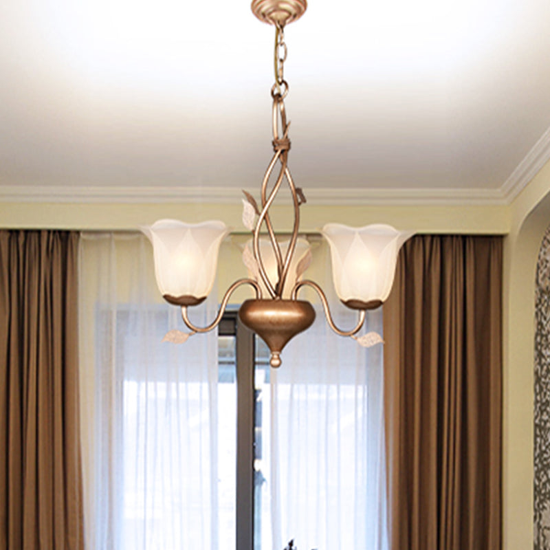 Coffee 3/6/8 Bulbs Chandelier Lamp Vintage Frosted Glass Blossom Hanging Ceiling Light with Leaf Decor Clearhalo 'Ceiling Lights' 'Chandeliers' Lighting' options 1457142
