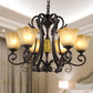 Pyramid Living Room Chandelier Lighting Antique Beige Glass 6/8 Heads Brown Suspension Light Clearhalo 'Ceiling Lights' 'Chandeliers' Lighting' options 1457156