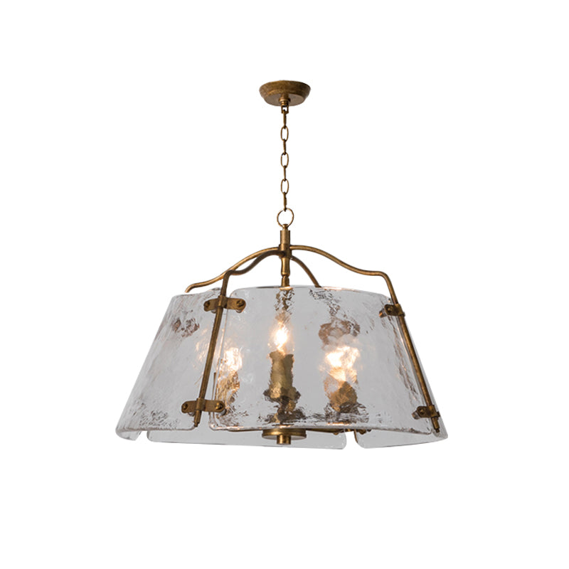 Brass Conic Chandelier Light Fixture Vintage Clear Ripple Glass 3/5 Lights Dining Room Ceiling Lamp Clearhalo 'Ceiling Lights' 'Chandeliers' 'Close To Ceiling Lights' 'Glass shade' 'Glass' 'Island Lights' Lighting' 1457168