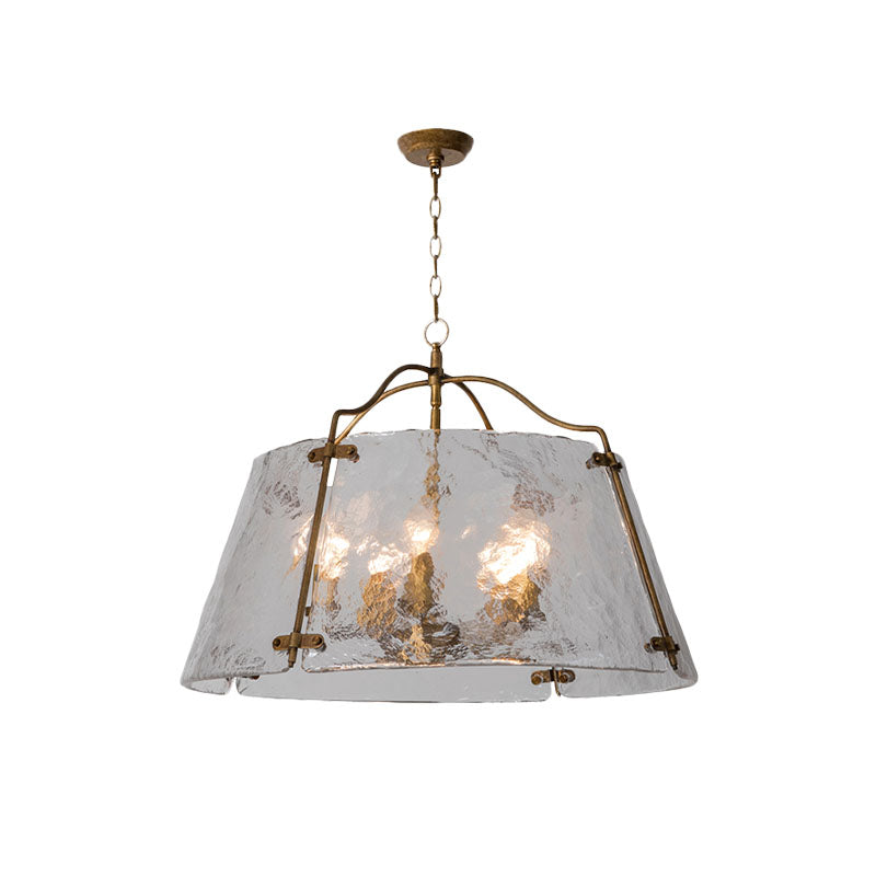 Brass Conic Chandelier Light Fixture Vintage Clear Ripple Glass 3/5 Lights Dining Room Ceiling Lamp Clearhalo 'Ceiling Lights' 'Chandeliers' 'Close To Ceiling Lights' 'Glass shade' 'Glass' 'Island Lights' Lighting' 1457173