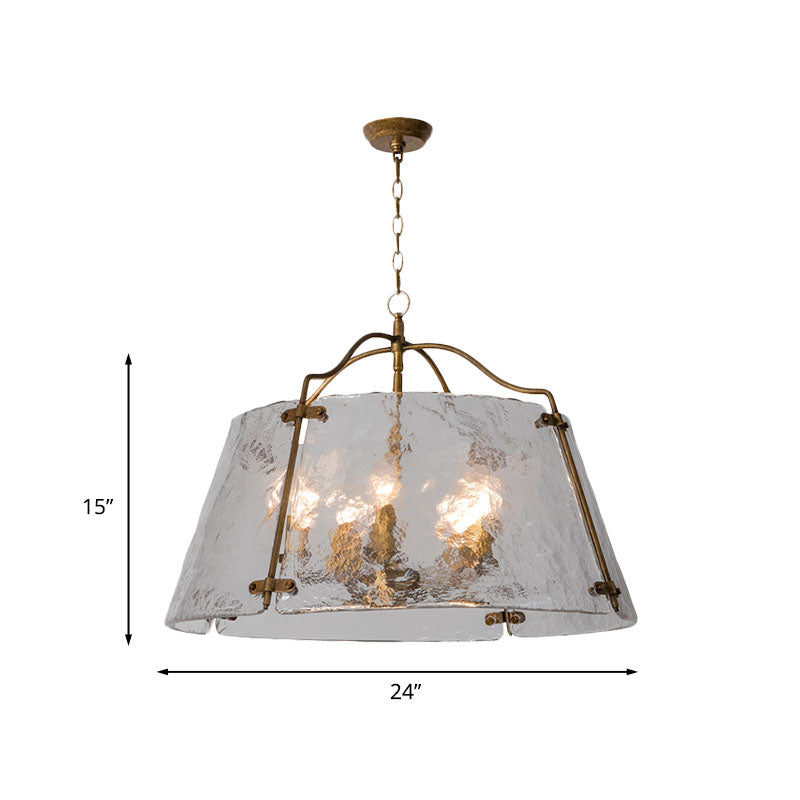 Brass Conic Chandelier Light Fixture Vintage Clear Ripple Glass 3/5 Lights Dining Room Ceiling Lamp Clearhalo 'Ceiling Lights' 'Chandeliers' 'Close To Ceiling Lights' 'Glass shade' 'Glass' 'Island Lights' Lighting' 1457174