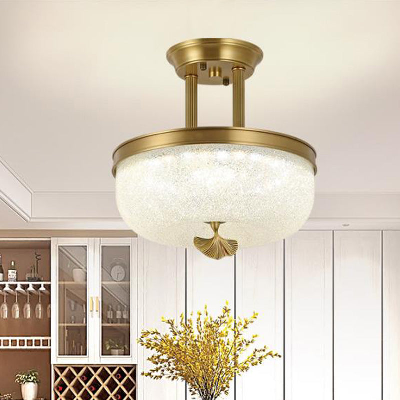 Traditionalism Bowl Semi Flush Mount Frosted Glass LED Close to Ceiling Lighting Fixture in Black/Gold, 12"/16" Width Clearhalo 'Ceiling Lights' 'Close To Ceiling Lights' 'Close to ceiling' 'Glass shade' 'Glass' 'Pendant Lights' 'Semi-flushmount' Lighting' 1457201
