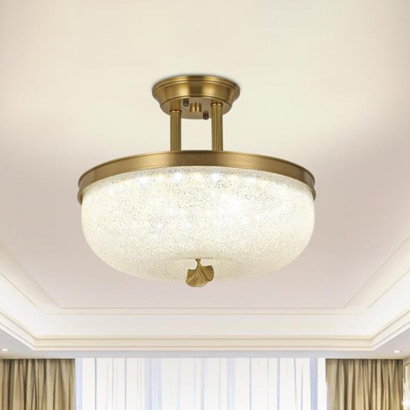 Traditionalism Bowl Semi Flush Mount Frosted Glass LED Close to Ceiling Lighting Fixture in Black/Gold, 12"/16" Width Clearhalo 'Ceiling Lights' 'Close To Ceiling Lights' 'Close to ceiling' 'Glass shade' 'Glass' 'Pendant Lights' 'Semi-flushmount' Lighting' 1457202