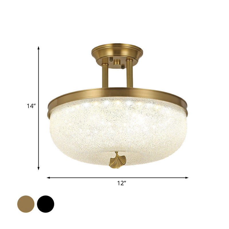 Traditionalism Bowl Semi Flush Mount Frosted Glass LED Close to Ceiling Lighting Fixture in Black/Gold, 12"/16" Width Clearhalo 'Ceiling Lights' 'Close To Ceiling Lights' 'Close to ceiling' 'Glass shade' 'Glass' 'Pendant Lights' 'Semi-flushmount' Lighting' 1457203