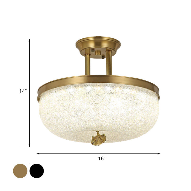 Traditionalism Bowl Semi Flush Mount Frosted Glass LED Close to Ceiling Lighting Fixture in Black/Gold, 12"/16" Width Clearhalo 'Ceiling Lights' 'Close To Ceiling Lights' 'Close to ceiling' 'Glass shade' 'Glass' 'Pendant Lights' 'Semi-flushmount' Lighting' 1457204