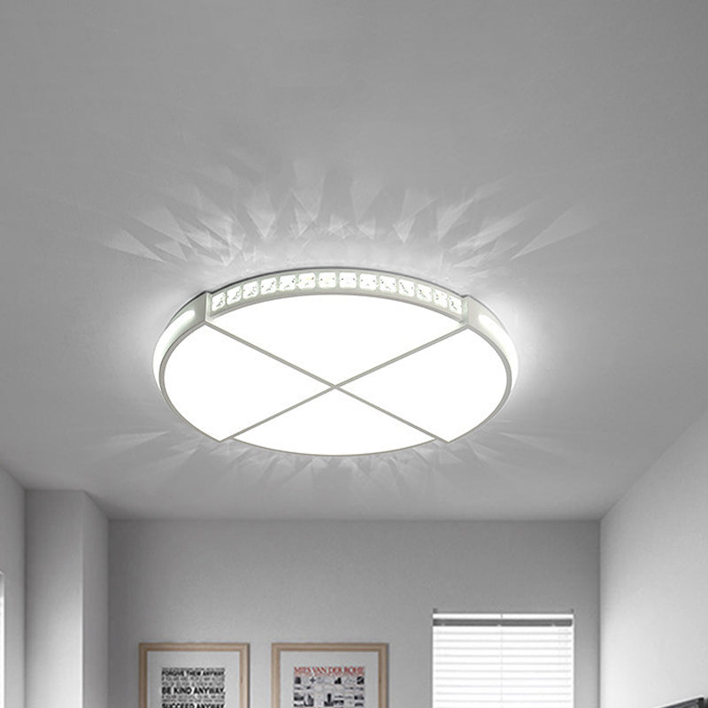 White Circle Division Flush Ceiling Light Minimalist Crystal Encrusted 16.5"/20.5" W LED Flushmount with Acrylic Diffuser Clearhalo 'Ceiling Lights' 'Close To Ceiling Lights' 'Close to ceiling' 'Flush mount' Lighting' 1457211