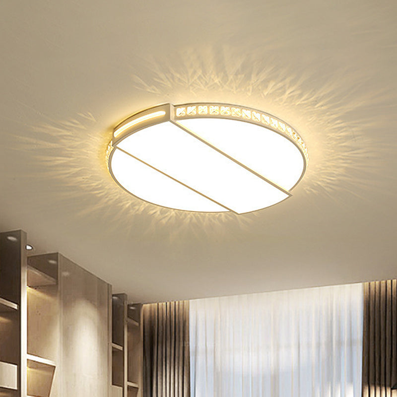 Faceted Cut Crystal Disc Flush Mount Modernist White 16"/20.5" Dia LED Ceiling Lighting for Bedroom