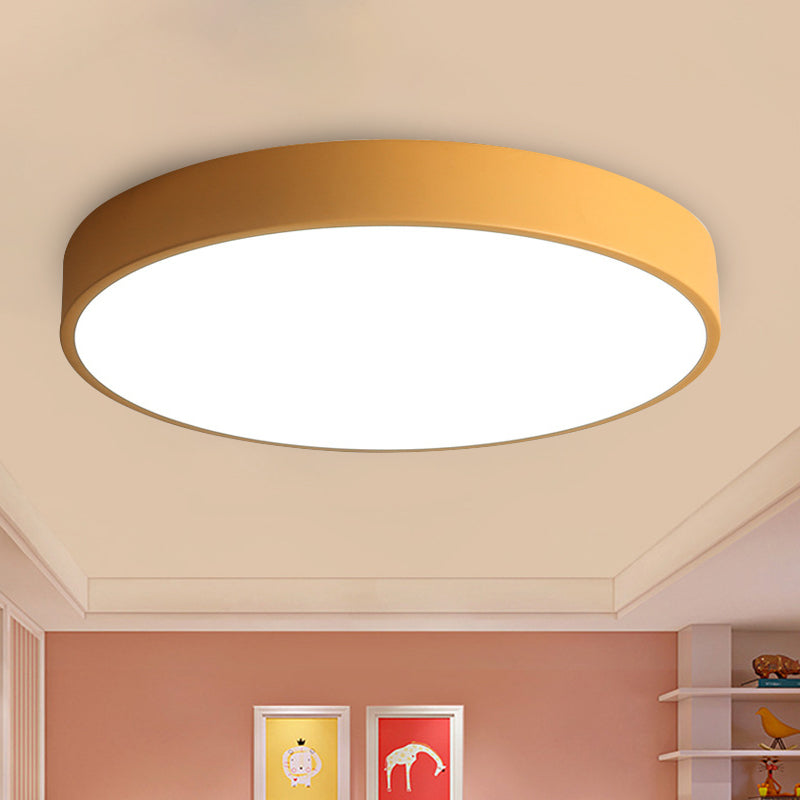 Bedroom LED Flush Mounted Lamp Simple Pink/Black/White Ceiling Light with Round Acrylic Shade, 12"/16" Dia - Clearhalo - 'Ceiling Lights' - 'Close To Ceiling Lights' - 'Close to ceiling' - 'Flush mount' - Lighting' - 1457221