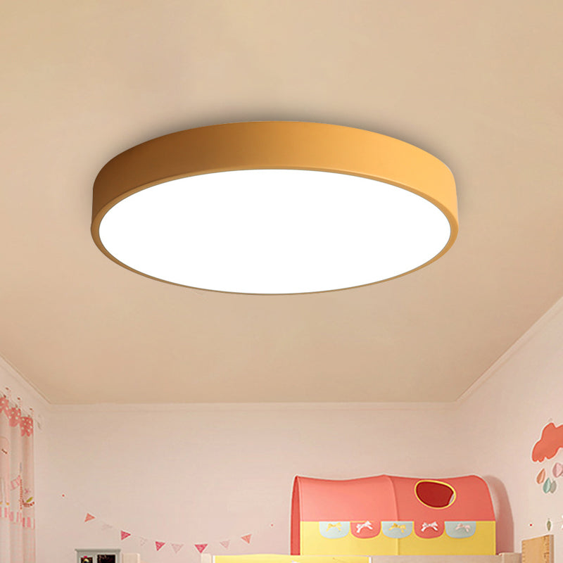 Bedroom LED Flush Mounted Lamp Simple Pink/Black/White Ceiling Light with Round Acrylic Shade, 12"/16" Dia - Yellow - Clearhalo - 'Ceiling Lights' - 'Close To Ceiling Lights' - 'Close to ceiling' - 'Flush mount' - Lighting' - 1457222